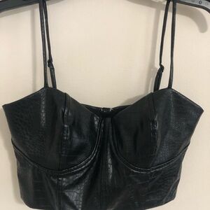EXPRESS Black Faux Leather Corset Cropped Top ( NEW WITH TAGS )